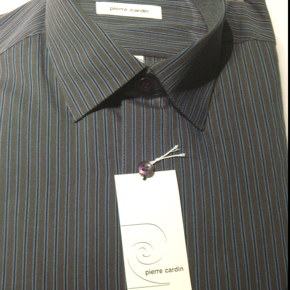NWT Men Shirt Dress Pierre Cardin M 32/33 stripes